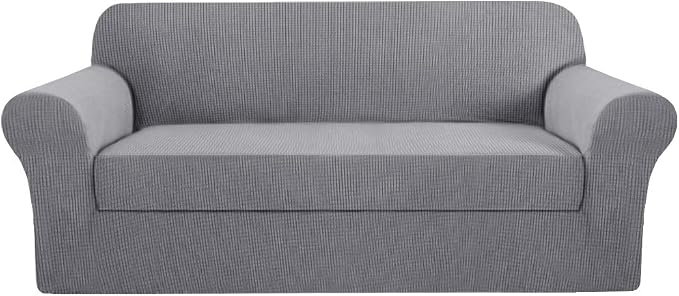 H.VERSAILTEX Sofa Cover 2 Piece Stretch Couch Covers for 3 Cushion Couch Sofa Slipcover Protector Cover with Individual Seat Cushion Cover Suit for T Cushion/Box Cushion (Sofa 72"-88", Dove)