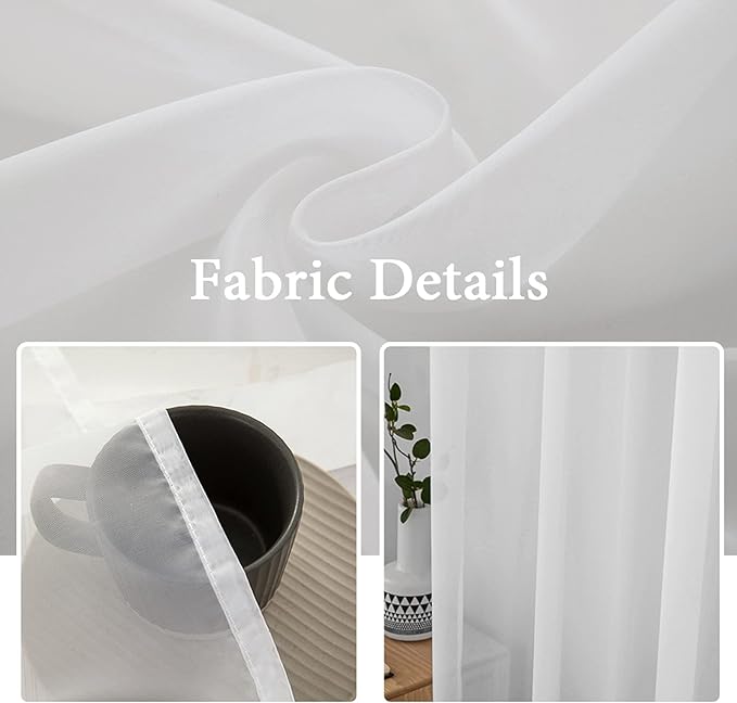 MIULEE 2 Panels Solid Color White Sheer Window Curtains Elegant Window Voile Panels/Drapes/Treatment for Bedroom Living Room (54 X 105 Inches White)