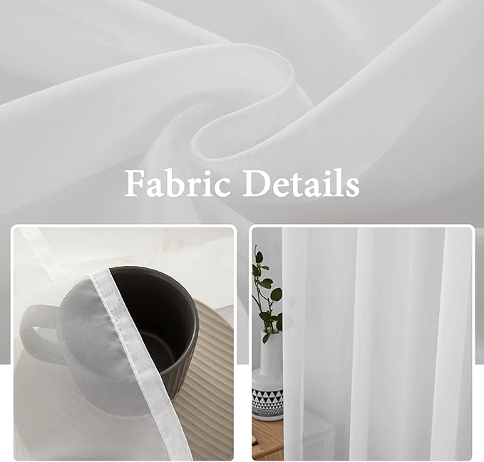 MIULEE 2 Panels Solid Color White Sheer Window Curtains Elegant Window Voile Panels/Drapes/Treatment for Bedroom Living Room (54 X 64 Inches White)
