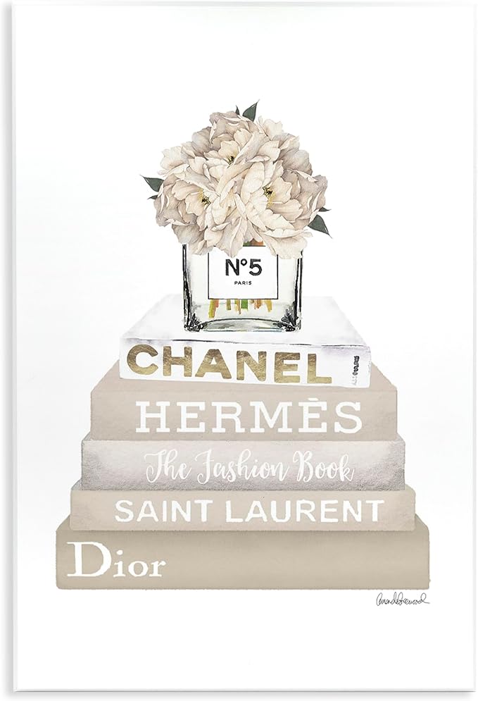 The Stupell Home Décor Collection High Fashion Bookstack with Tan Flowers Wall Plaque Art, 10 x 15, Multi-Color | Stupell Industries · By Amanda Greenwood · Hand finished · Ready to hang · Made in USA