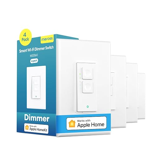 meross 4 Pack Smart Dimmer Switch Single Pole Supports Apple HomeKit, Alexa Google Assistant & SmartThings, 2.4Ghz WiFi Light Switch for Dimmable LED, Neutral Wire Required, Remote Control Schedule | Supports HomeKit, Alexa, Google & SmartThings, 2.4GH...