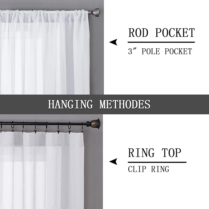 Tollpiz Short Sheer Curtain Linen Textured Bedroom Curtains Sheer Light - Image 5