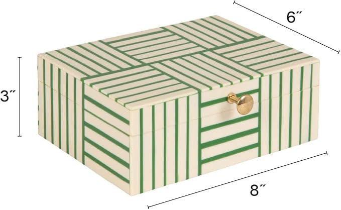 Bloomingville Green & White Striped Resin Storage Box