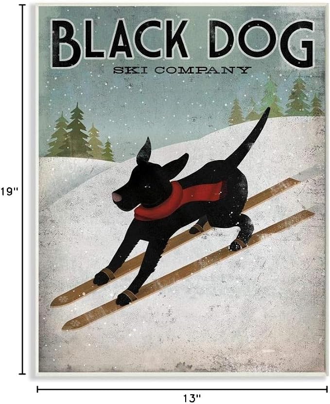 Black Dog Ski Company Skiing, 13 x 19 Inch Mounted Print on Wall Plaque | Stupell Industries · By Ryan Fowler · Ready to hang · Rustic winter charm for home or office · Made in USA