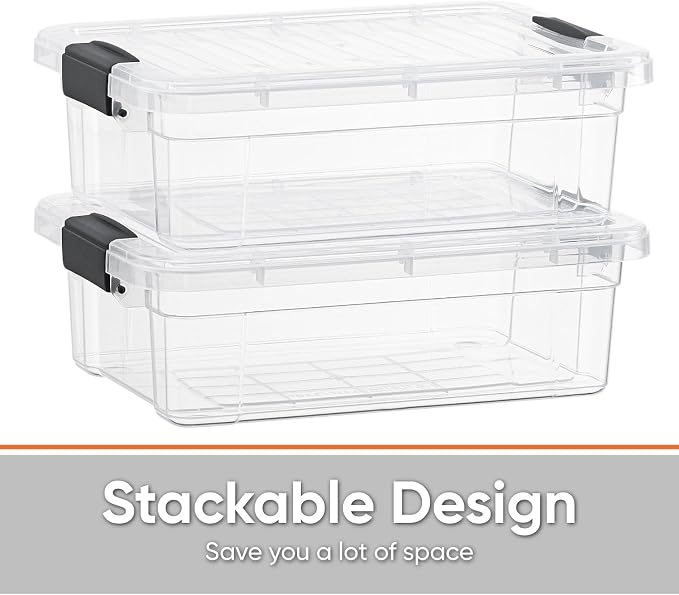Superio 7.4 Quart Clear Plastic Storage Bin with Lid, Non-Toxic, BPA Free, Odor Free, Organizer Storage Box, Stackable Plastic Tote for Home, Garage, School, and Office