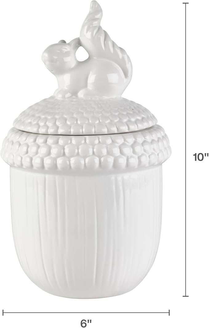 Elements White Squirrel Pinecone Ceramic Jar, 5.91x5.91x10.04 Inch