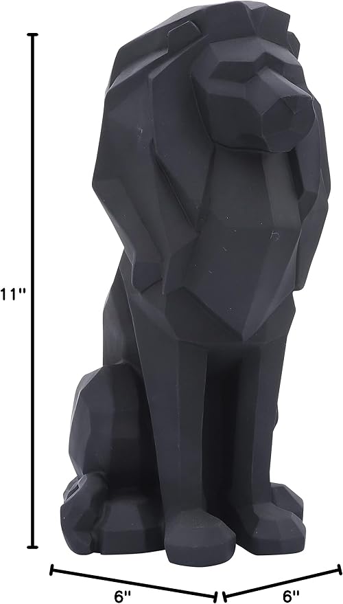 Sitting Lion Decorative Figurine – Tall Polyresin Decor Sculpture Accent – Geometric Figurines & Sculptures Home Decor for Office, Bedroom & Living Room – 11", Black