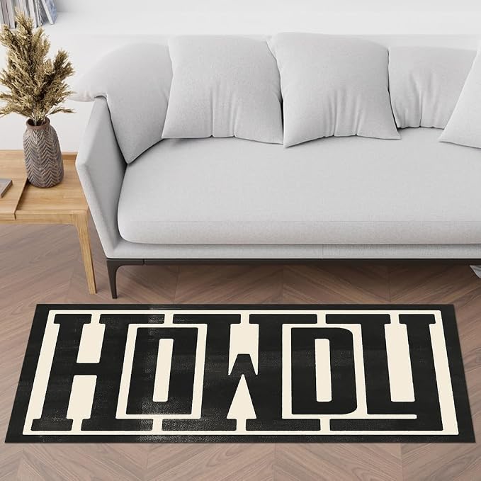 GUBIYU Farmhouse Howdy Door Mat Beige Area Rug for Bedroom Living Room Decor,23.6"x59" Decorative Home Indoor Outdoor Front Porch Door Mat,Black Trendy Stuff Howdy Preppy Decor Non Slip Bathroom Rugs