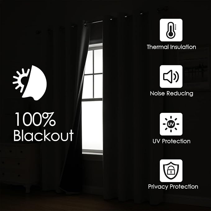 ChrisDowa 100% Blackout Curtains 108 inch Long for Bedroom with Black Liner, 2 Thick Layers Total Blackout Thermal Insulated Grommet Window Curtains 2 Panels Set (Cappuccino, 52 x 108 Inch)