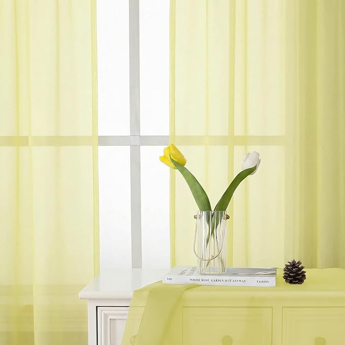 Lecloud Goose Yellow Sheer Curtains 78 Inches Long 2 Panels, Airy Light - Image 2