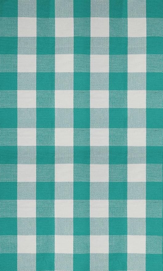 Buffalo Plaid Outdoor Rug 3x5 Ft Teal Green and White Checkered Area Rug Washable Doormats Indoor Outdoor Rugs for Layered Front Door Mats, Porch, Entryway, Kitchen, Farmhouse