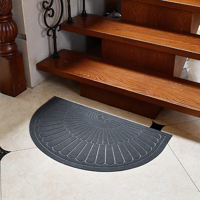 Morning View Doormat - Half Circle, Gray, Set of 2 - Low Profile Door Mat - Indoor Outdoor Rug - Absorbent, Dirt Trapper, Non Slip