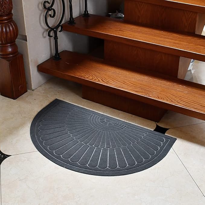 Morning View Half Round Doormat, Gray, Outdoor Indoor Rug - 30x18 inches, Non Slip, High Traffic, Absorbent, Modern Design