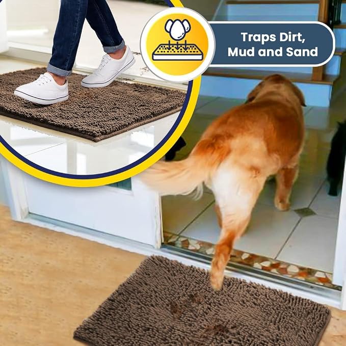 Muddy Mat® | Super Water Absorbent Door Mat Indoor, Microfiber Quick Dry Chenille Entryway Rug, Slip Resistant Front Door Mat, Indoor Mats for Entryway, Machine Washable Pet Rug, Tan 32" x 44"