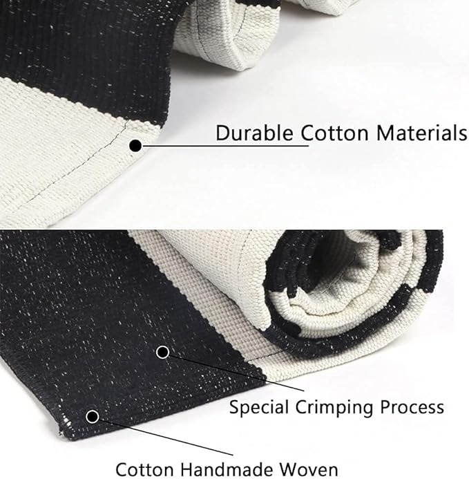 LEEVAN Outdoor Rug 5x8 Black and White Patio Decor, Cotton Washable Indoor Outdoor Doormat, Farmhouse Woven Porch Front Door Mat Reversible Foldable Rug Layered Door Mat for Porch/Front Door/Entrance