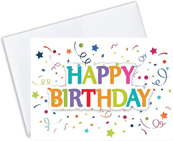 Birthday Greeting Cards (Colorful Confetti), 5x7 Inches, 25 Cards & 26 Brigth White Envelopes (FBD200)