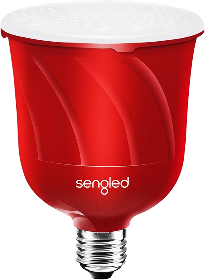 Sengled Pulse LED Smart Bulb with JBL Bluetooth Speaker, App Controlled Up to 8 BR30 LED Light Bulbs with Starter Kit, E26 Base, Compatible with Amazon Alexa, Candy Apple Red, 2 Pack