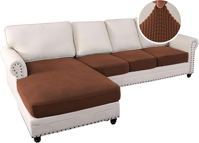H.VERSAILTEX Sectional Couch Covers 4 Pieces Sofa Seat Cushion Covers L Shape Separate Cushion Couch Chaise Cover for Both Left/Right Sectional Couch (Seat Only: 1 Chaise + 3 Sofa, Caramel)