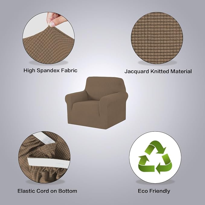H.VERSAILTEX Stretch Chair Slipcover Sofa Cover Furniture Protector Cover High Spandex Small Checks Knitted Jacquard Sofa Cover Chair Covers for Living Room (Armchair 31"-40", Macchiato)