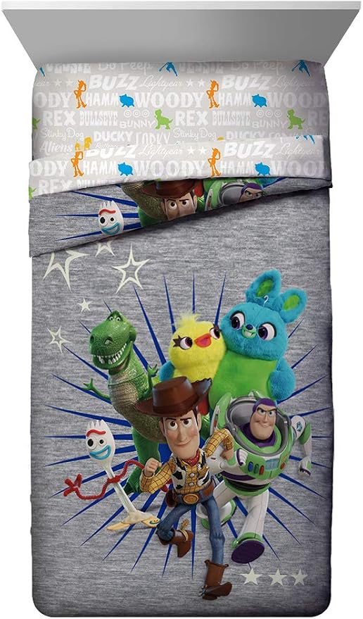 Jay Franco Disney Pixar Story 4 All The Toys Full Bed Set, Blue | Woody Buzz Jessie, Comforter Sheets Shams Pillowcases, Official Brand, Soft Microfiber, Machine Washable, Kids Gift