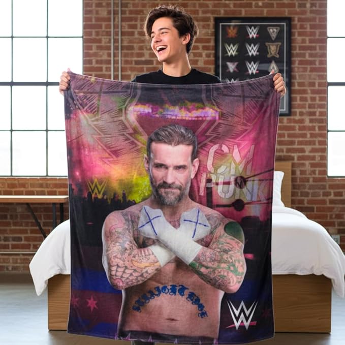 WWE CM Punk Main Event Champions Bedding Super Soft Throw Blanket, 46 in x 60 in, (Official Licensed Product) by Franco Collectibles