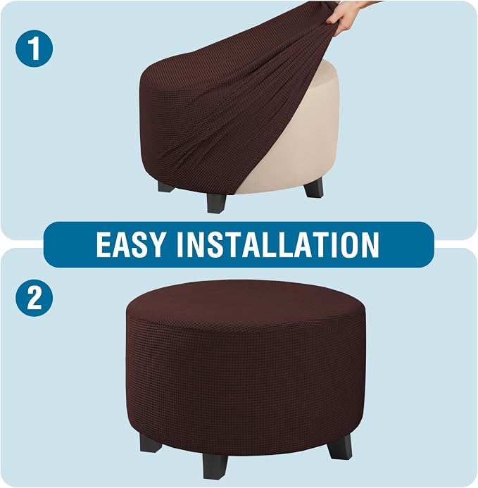 H.VERSAILTEX Ottoman Cover Stretch Ottoman Slipcover Round Ottoman Storage Cover Folding Stool Covers Furniture Protector Cover for Footrest Ottoman Fit Dia 30" - 41", Chocolate