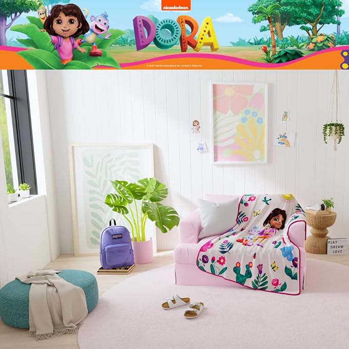 Dora The Explorer Kids Bedding Super Soft Plus Cozy Throw, 46 in x 60 in, (100% Officially Licensed) By Franco
