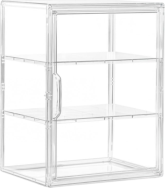 Attelite Acrylic Display Case for Collectibles Adjustable 3-Tiers，1Pack | 3 Adjustable Layers,Tool-free Assembly,Clear Display for Figures, Magnetic Door, Stackable Design,Dustproof