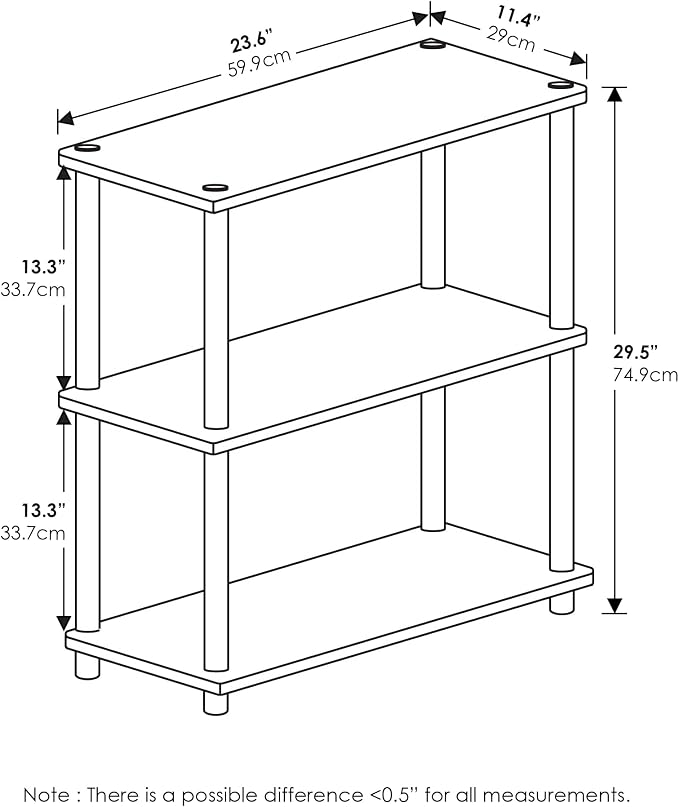 Furinno TURN-N-TUBE Storage Shelves, 3-Tier Book Shelf, Corner Shelf, Toolless Open Shelves, for Organization and Storage, Living Room, Garage, Home Office, French Oak
