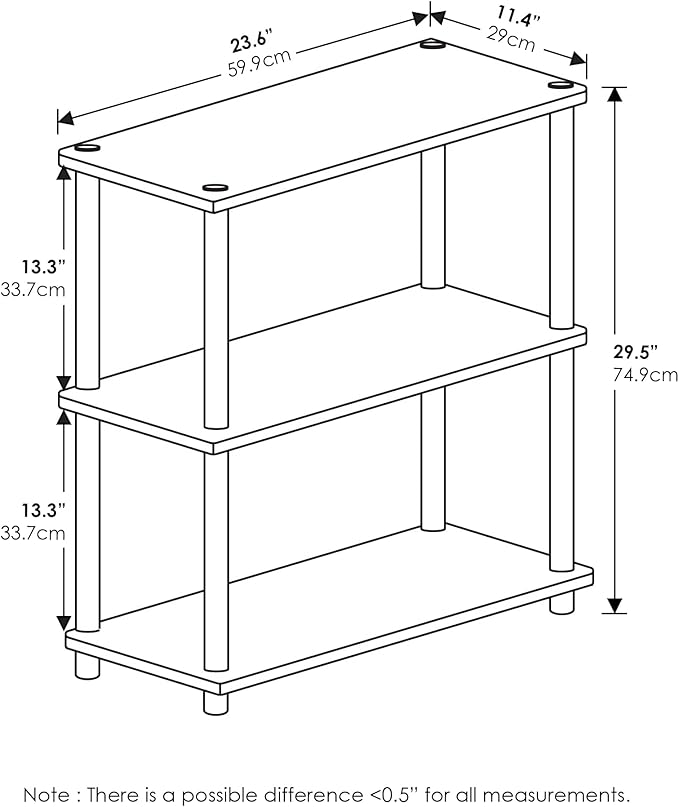 Furinno TURN-N-TUBE Storage Shelves, 3-Tier Book Shelf, Corner Shelf, Toolless Open Shelves, for Organization and Storage, Living Room, Garage, Home Office, Light Cherry