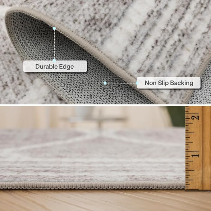 ReaLife Rugs Machine Washable Area Rug - Living Room Bedroom Bathroom Kitchen Entryway Office - Padded Low Pile Stain Resistant Premium - Boho Modern Farmhouse - Tessa - Beige Ivory 4' x 6'