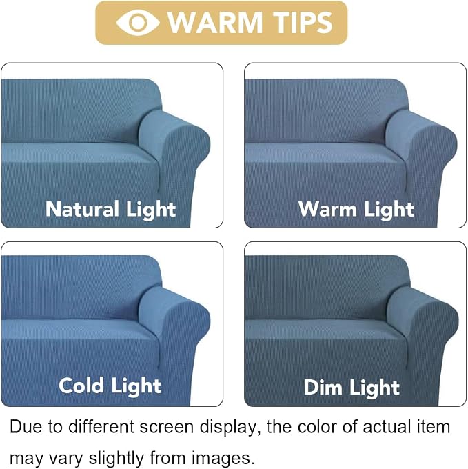 H.VERSAILTEX Stretch Slip Covers for Sofas/Couches Sofa Slipcovers for Living Room Couch Cover 3 Cushion Sofa Feature Thick Checked Jacquard Fabric with Elastic Bottom, Sofa Large - Dusty Blue