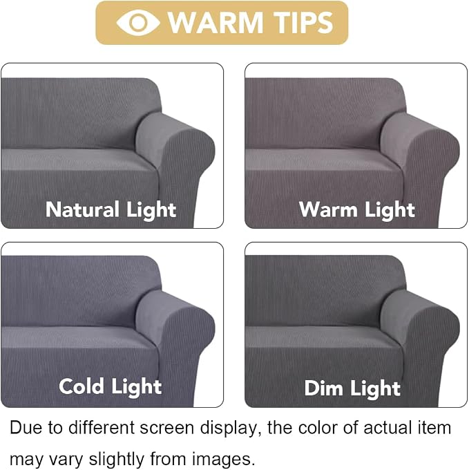 H.VERSAILTEX Stretch Couch Covers for Sofa 1 Piece Slipcovers for Couches and Sofas 3 Seater Couch Cover Feature Thick Checked Jacquard Fabric with Elastic Bottom(Large Sofa 90"-100" Wide, Grey)