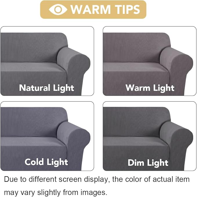 H.VERSAILTEX Stretch Couch Cover Loveseat Covers for Cushion Couch Slipcover|Sofa Cover for Love seat 1 Piece with Elastic Bottom, Checked Jacquard Fabric(Loveseat 58'-70' Wide, Grey)