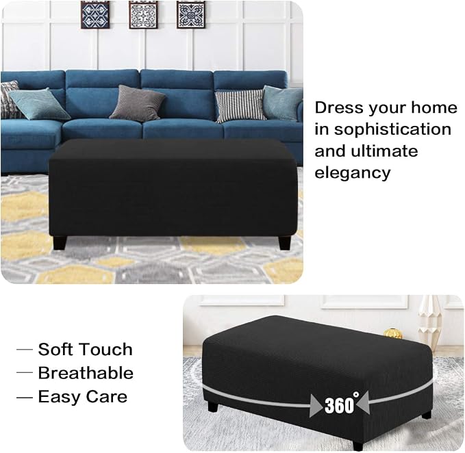 H.VERSAILTEX Ottoman and Sofa Seat Cushion Combined Cover Slipcover Rectangle Sofa Slipcover Fit Length 56'-75' Suitable for L Shaped Seat Cushion Cover or Chaise Part Cover Stretch Thick Soft - Black