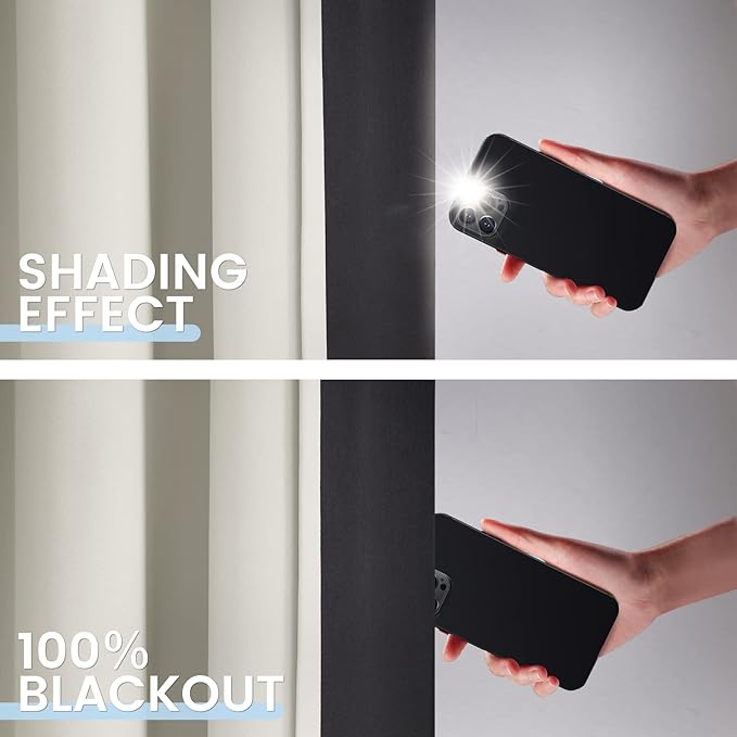SimpleHome 100% Blackout Curtains for Bedroom,Thermal Insulated Cream Grommet Window Drapes Room Darkening Curtains for Living Room with Black Back,52 x 72 Inch,2 Panels
