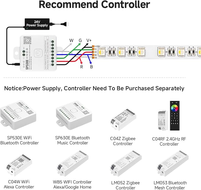 BTF-LIGHTING RGBW LED Strip Lights,UL Listed,5050 4 Colors in 1 RGB + 2700K-3000K Warm White,24V DC,16.4ft/5m 60LEDs/m 12mm White PCB, IP30 for Home Decoration(No Adapter or Controller)