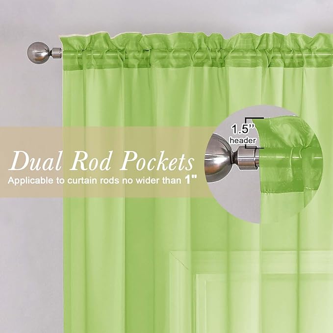 Lecloud Lime Sheer Curtains for Living Room 90 Inches Long 2 Panels, Solid - Image 5