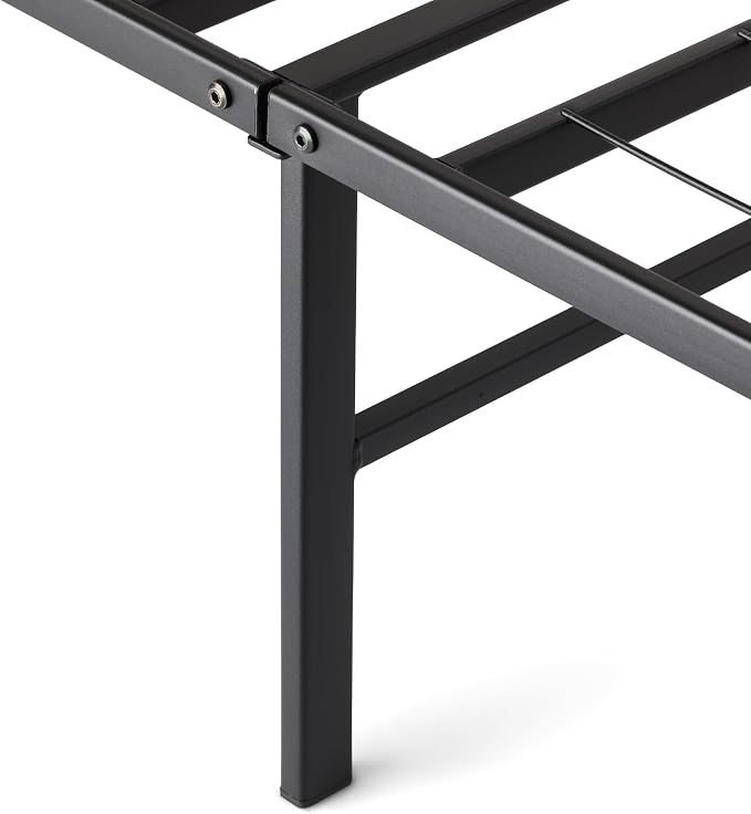 Amazon Basics Bed Frame with Storage, Foldable Metal Platform, Sturdy Steel, No Box Spring Needed, 14-inch High, Tool-Free Setup, Noise Free, Easy Assembly, Queen Size, Black
