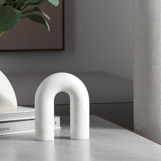 White Marble Arch Decorative Object – Rounded Horseshoe Sculpture Modern Home Decor – Contemporary Shelf & Coffee Table Decor for Office & Living Room – 5" x 6"