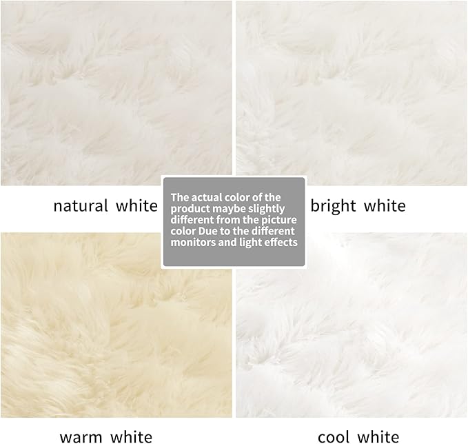 Round Fur Fluffy Area Rug for Bedroom, White Faux Fur Rugs Furry Circle Rug for Kids Room, Cute Furry Nursery Carpet, Plush Shag Circular Rugs Floor Carpets for Teen Girl Room, 3x3 Ft