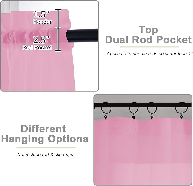 Sheer Pink Curtains for Bedroom Living Room 54 Inch Length 2 Panels Set, Solid Soft Airy Light Filtering Window Treatments, Modern Rod Pocket Drapes, Pink, 42" Wx54 L Inches
