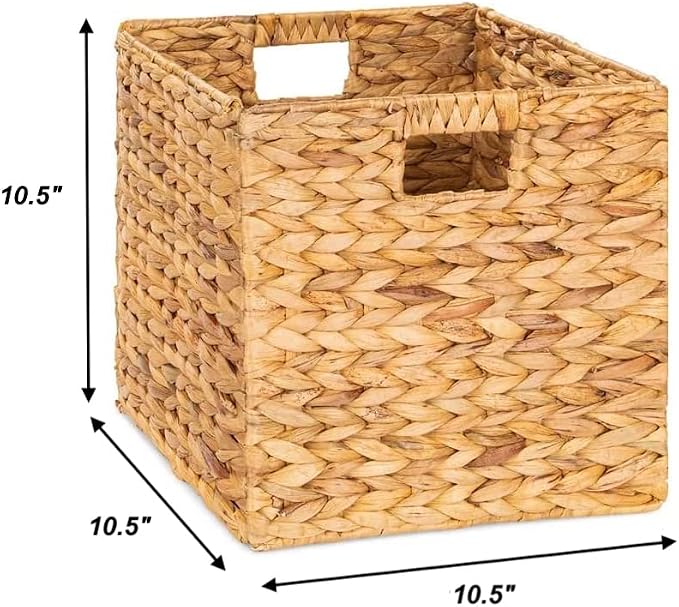 M4DECOR 10.5 x 10.5 Storage Cubes – Water Hyacinth Wicker Baskets for Organizing, Wicker Storage Cubes, Storage Baskets for Shelves (4 Packs 10.5in)