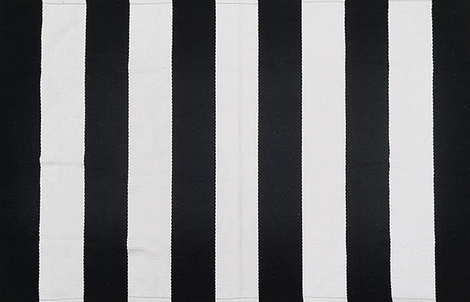 CAINANEL Black and White Striped Outdoor Rug 27.5X 43 inches Front Door Mat Hand-Woven Cotton Indoor/Outdoor for Layered Mats,Welcome Mat, Porch,Farmhouse,Kitchen,Entry Way