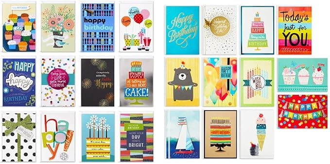 Hallmark 12-Piece Birthday Card Assortment, Includes 12 Premium Cards with Unique Birthday Wishes and Enhancements, Perfect for Birthdays Throughout the Year