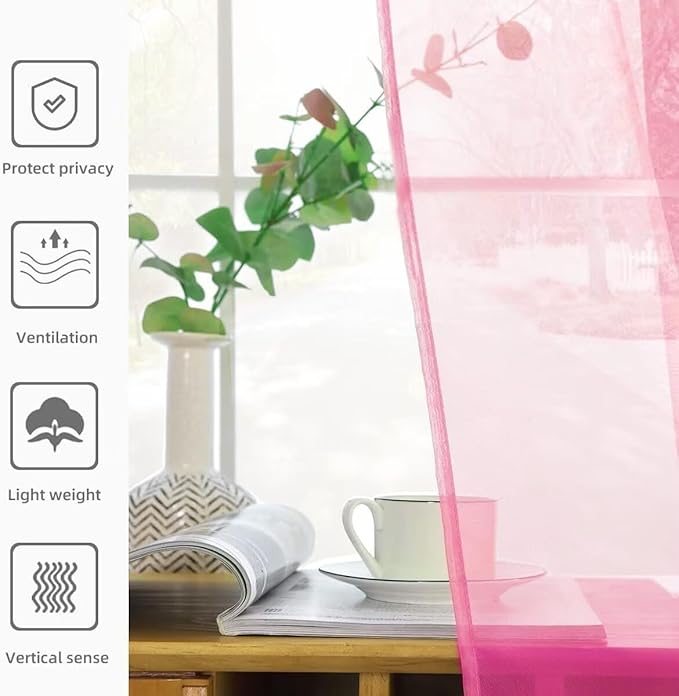 youleyar Solid Sheer Rod Pocket Curtain Voile Draperies 2 Panels White Beige Black Grey Ivory 60 Inch Width 63 Inch Long 1 Pair for Kitchen Bedroom Children Living Room Yard (Pink,60Wｘ63L)