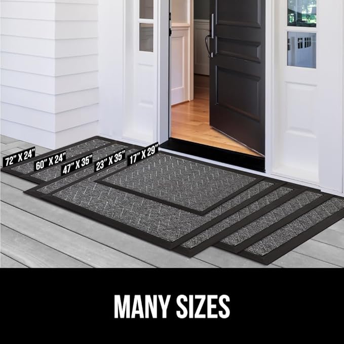 GORILLA GRIP 100% Waterproof All-Season WeatherMAX Doormat 35x23, US Designed Natural Rubber, Stain and Fade Resistant, Low Profile Indoor Outdoor Door Mats, Easy Clean Patio Mat, Gray Diamond