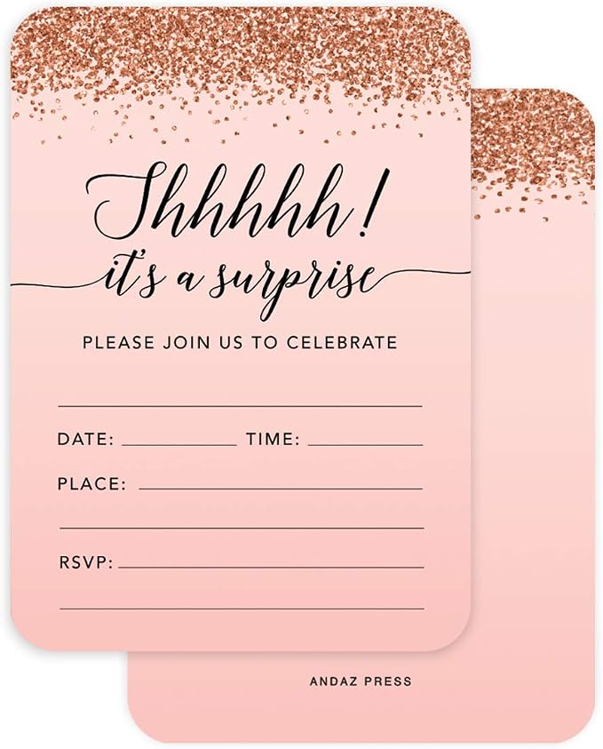 Andaz Press Blush Pink and Rose Gold Glitter Elegant Party Collection, 5x7-inch Invitations with Envelopes, Baby Shower, 24-Pack, Double Sided Printing, Heavy Card Stock, Includes Envelopes