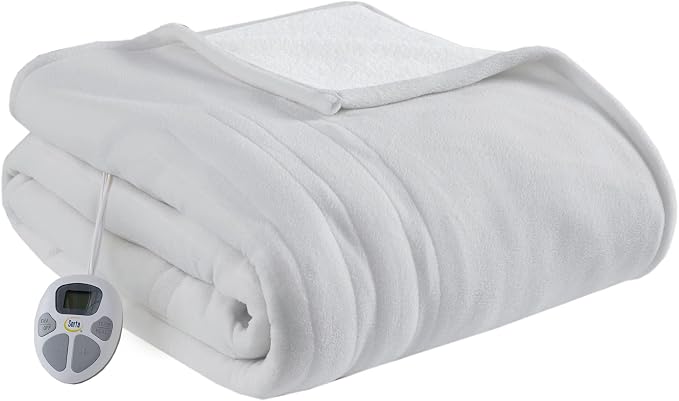 Serta Heated Blanket Twin - Reversible Fleece Heating Blanket, Smoke Grey | Dual-Layer Heated Throw Blanket With 5 Heat Settings & Auto Shut Off, Machine Washable, ETL Certified