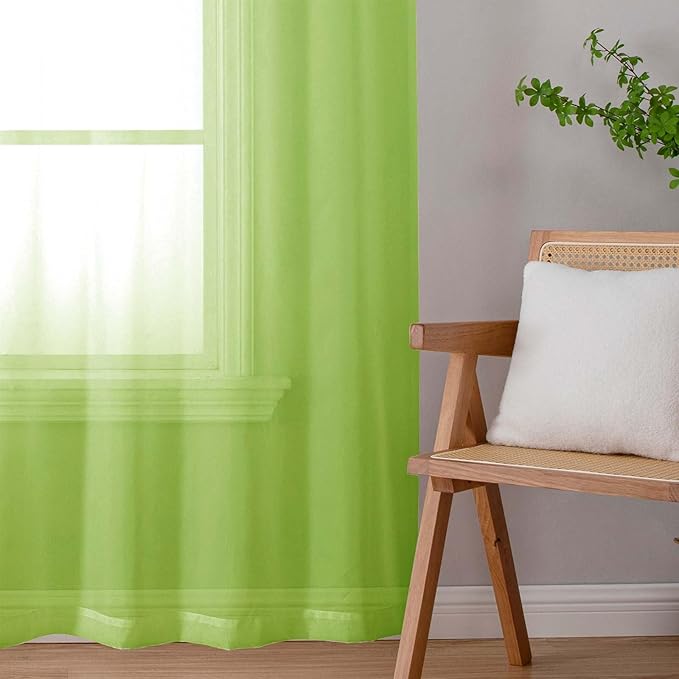 Lecloud Lime Sheer Curtains 63 Inch Length 2 Pcs, Lightweight Solid Transparent - Image 7